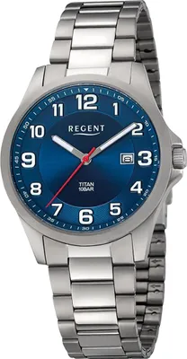 Produktbild von Regent Titan Herren Uhr Armbanduhr Quarz silber Titan-Uhren D2URBA776