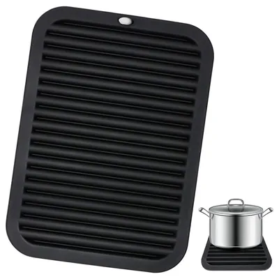 Image de Tapis en silicone anti-goutte pour couverts - Tapis noir résistant à la chaleur