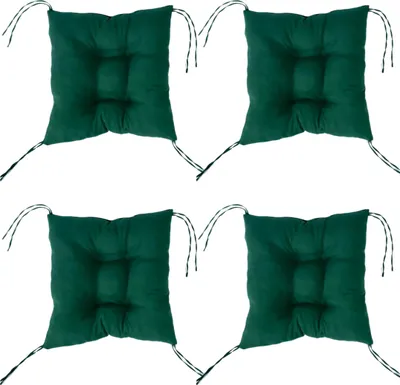 Produktbild von Stuhlkissen 4 Set Grün, Sitzkissen 40x40cm mit Bändern Sitzpolster mit Schleifenband Sitzauflage Stuhlauflage Bequeme Weichem für Esszimmer Küche