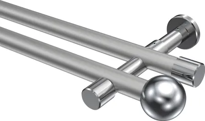Produktbild von Interdeco Gardinenstange / Vorhangstange Silbergrau / Chrom, Typ Prestige Luino (Kugel) ohne Ringe, 20 mm Ø 2-läufig, 400 cm