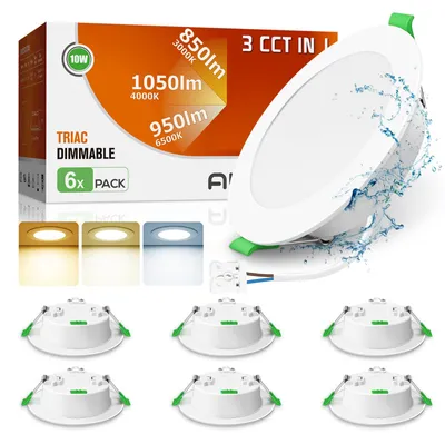LED-Einbauspots 10W dimmbar IP44 6er Set 3 Farbtemperaturen
