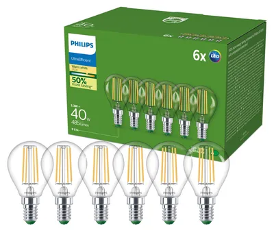 Obrázek produktu pro Philips 6× čirá žárovka typu svíce s tradičním vzhledem 40 W P45 E14, 2,3 W, 40 W, E14, 485 lm, 50000 h, Teplá bílá