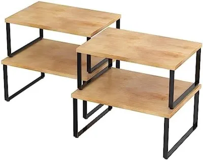 Produktbild von PromoHome® Set von 4 Küchenregalen - Vorratsregal-Organizer - Bambus und Metall Küchenorganizer - Stapelbare Schrankeinteilung für Gewürze