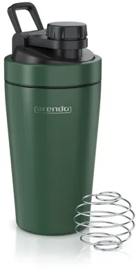 Produktbild von Arendo Protein Shaker Edelstahl, Eiweißshaker 500 ml, verschließbar, bruchfest, BPA-frei, Edelstahl, auslaufsicher, spülmaschinengeeignet, mit Tragegriff und Mixball, dunkelgrün