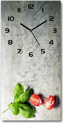 Produktbild von Wanduhr aus Glas – 30x60 cm - Glasbild - Glasuhr - Gehärtetes Glas -Tomaten und Basilikum