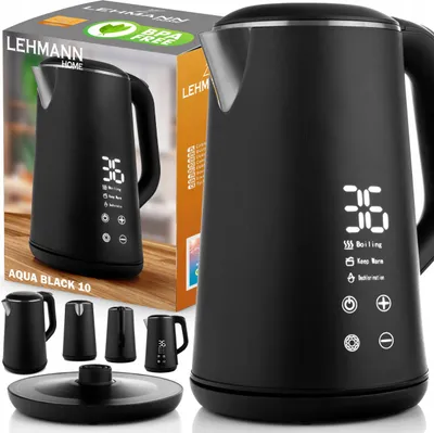 Zdjęcie produktu dla Lehmann Aqua Black 10 - Bezprzewodowy czajnik elektryczny, 1500 W, pojemność 1,6 litra
