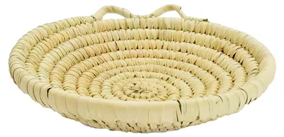 Produktbild von Runder Brotkorb aus geflochtenem Palmblatt, 27 cm groß | Naturkorb aus Handarbeit aus der Sahara | Obstkorb als natürliche Deko für den gedeckten Tisch im Wohnzimmer oder in der Küche