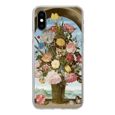 Produktbild von MuchoWow® Handyhülle Schutzhülle Hülle für iPhone X Vase mit Blumen in einem Fenster - Gemälde von Ambrosius Bosschaert dem Älteren Silikon Softcase Handy Hülle - Handyhülle