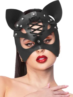 Produktbild von Smiffys 53008 Black Fever Mock Leder Katzenmaske, Damen, Einheitsgröße