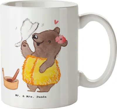 Produktbild von Mr. & Mrs. Panda Tasse Saunameisterin Herz - Weiß - Geschenk, Pott, Becher, Teebecher, Kaffeetasse, design