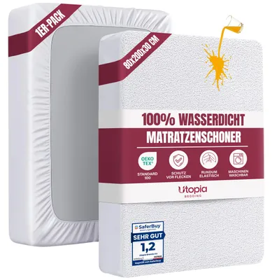 Produktbild von Utopia Bedding Matratzenschoner 80 x 200 x 30 cm Wasserdicht, Matratzenauflage Atmungsaktive, Matratzenschutz, Rundum Elastisch Weiß