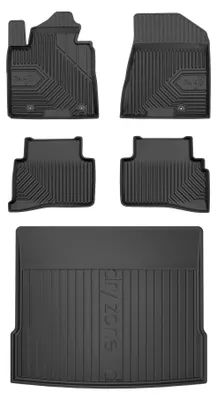 Image de Tapis en caoutchouc + bac de coffre pour Hyundai Tucson III 2015-2020 (SUV, plancher bas) – 5 pièces, noirs, sur mesure