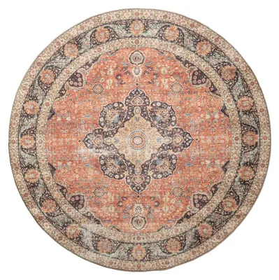 Image de Volero - Tapis Rond Intérieur/Extérieur - Kairo Médaillon Terra/Bleu Foncé - Ø 120cm