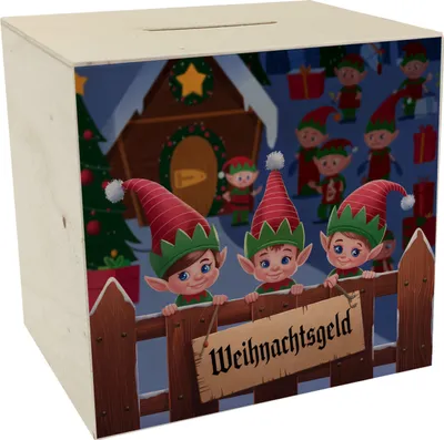Produktbild von Elfen Spardose aus Holz Weihnachtsgeld - Sparen mit Magie
