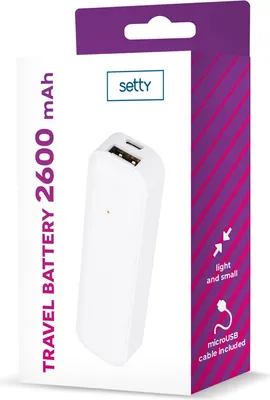 Produktbild von Setty powerbank 2600 mah mini + microUSB Kabel klein für Handtasche, Reise small power bank akku
