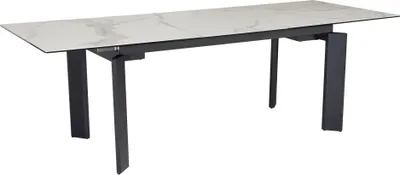 Produktbild von Esstisch 180x95cm ausziehbar Keramik Glas Weiß Marmor-Optik Metallbeine