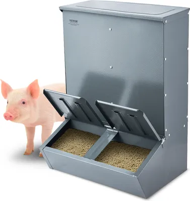 Immagine prodotto di Alimentatore automatico per suini VEVOR, alimentatore a due porte con capacità di 3,7 bushel, robusto abbeveratoio in acciaio, alimentatore automatico per suini, portafieno per uso esterno