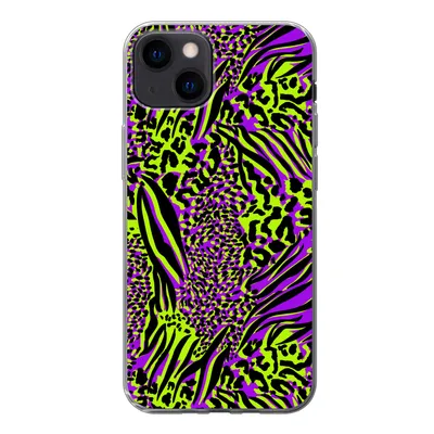 Produktbild von MuchoWow® Handyhülle Schutzhülle Hülle für iPhone 13 Tiermuster - Zebra - Neon - Lila Silikon Softcase Handy Hülle - Karteninhaber