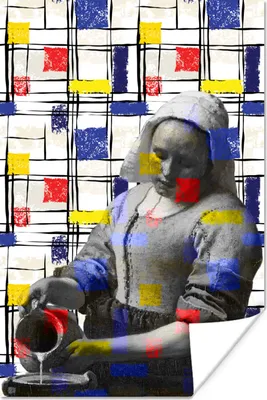 Produktbild von MuchoWow® Poster Milchmädchen - Mondrian - Collage 20x30 cm - Papierdruck