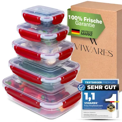Produktbild von Viwares Frischhaltedosen Set - 5 Aufbewahrungsboxen Mit Deckel für Küche und Lebensmittel - Praktisches Mikrowellengeschirr - Meal Prep Boxen