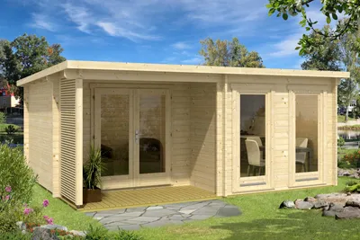 Produktbild von Alpholz Gartenhaus Orkus-44 aus Holz in Naturbelassen mit 44 mm Wandstärke, Größe: 540 x 420 cm, Pultdach