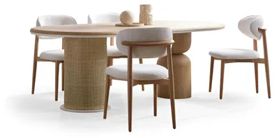 Produktbild von Eleganter Stuhl mit Holzgestell und Polsterung Weiß Hochwertig Möbel