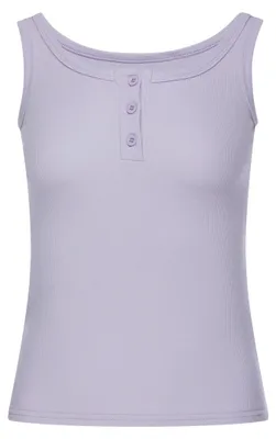 Produktbild von Damen Top lila mit Spitze, Rundhalsausschnitt und dekorativer Knopfleiste, Größe XS