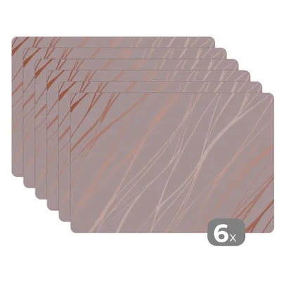 Obrázok produktu pre MuchoWow® Podložky Sada 6 podložiek Umývateľné podložky 30x45x0.3cm Mramor - Ružová - Ružové zlato - Vzory Podložka pod stôl Nekĺzavá a odolná voči