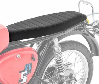 A close-up view of a black motorcycle seat on a motorcycle.