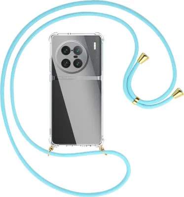 Produktbild von Handykette Backcover-Schutzhülle mit Band (Metall goldfarben) für vivo X90 Pro Plus (V2227A, 6.78'') - himmelblau