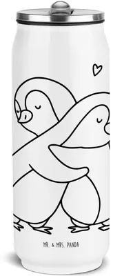 Produktbild von Mr. & Mrs. Panda Thermosflasche Pinguine Kuscheln - Weiß - Geschenk, Freund, Thermoflasche, für Partner, Valentinstag, Sportflasche, Hochzeitstag, Frauen, Mitbringsel