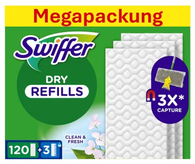 Produktbild von Swiffer Bodenwischer Nachfüllpackung, 120 Trockene Und 3 Feuchte Bodentücher, Ni