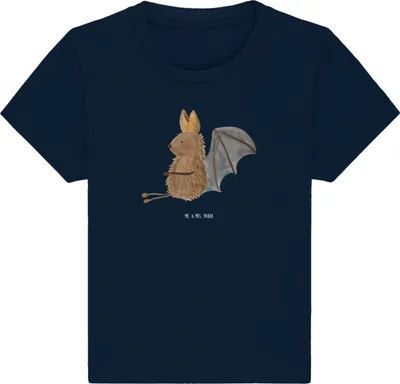 Produktbild von Mr. & Mrs. Panda Babyshirt Fledermaus Sitzen 12. - 18. Monat - French Navy - Geschenk, Motivation, Lustige Sprüche, Baby Shirt, Entspannen, Kleinkind, Kurzarmshirt