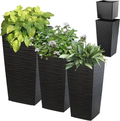 Produktbild von Famanu Blumentopf Set 3 Stück – Wetterfeste Kunststoff-Pflanzenbehälter mit Minimalistischem Design