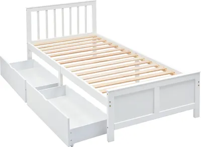 Produktbild von Holzbett,Einzelbett,Kinderbett(weiß,140x200cm)Erwachsenenbett, mit Schubladen zur Aufbewahrung, Rahmen aus Kiefernholz