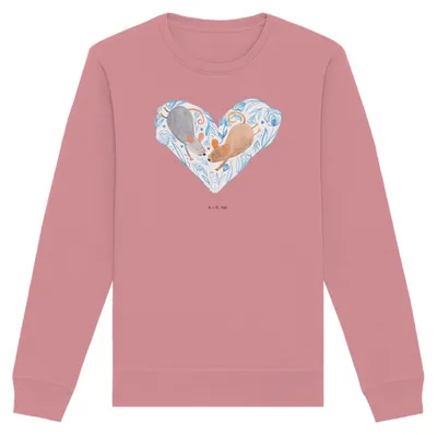Produktbild von Mr. & Mrs. Panda Bio Baumwoll Pullover Mäuse Herz Größe L - Canyon Pink - Geschenk, für Immer, Liebesbotschaft, Sweater, Love, Freundin, Sweatshirt, Pulli, Liebe