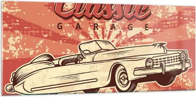 Produktbild von Bilder auf glas - Auto klassisch - 120x50cm - Glasbilder - Wandbilder - Kunstdruck - zum Aufhängen bereit - Wanddekoration aus Glas - Glas Bilder - Wandbild auf Glas - Einteilig - GAB120x50-4090