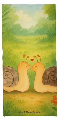 Produktbild von Mr. & Mrs. Panda Strandtuch Schnecken Liebe Design - Grau Pastell - Geschenk, Verliebt, Duschtuch, Paar, Frottier, Strandlaken, Zufrieden, Pärchen, Handtuch, Freundin