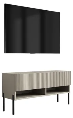 Produktbild von TV-Schrank mit geriffelter Front, Kaschmir, gerade schwarze Beine, 100 × 32 × 52 cm
