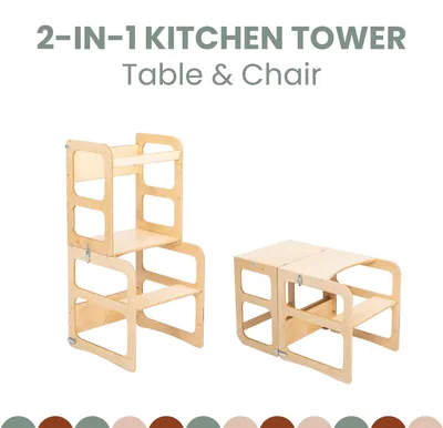 Productafbeelding van 2-in-1 transformeerbare keukentoren - tafel- en stoelenset