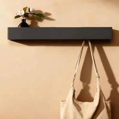 Productafbeelding van Wandgarderobe 60 cm, 7 kledinghaken, met plank, zwart, voor hal