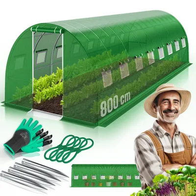 Zdjęcie produktu dla KESSER® Foliowy tunel do uprawy roślin, stabilny, z oknami wyposażonymi w siatkę przeciw komarom i drzwiami | Tunel ogrodowy z ramą ze stali ocynkowanej | Foliowy tunel o grubości 170g/m² w zestawie z kotwami do zakotwienia w ziemi, rękawicami i linami