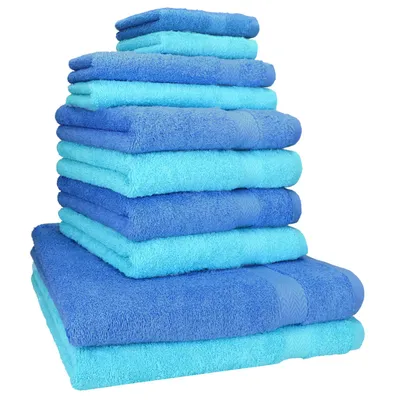 Produktbild von Betz 10-tlg. Handtuch-Set PREMIUM CLASSIC 2 Duschtücher 4 Handtücher 2 Gästetücher 2 Seiftücher Farbe: türkis & hellblau