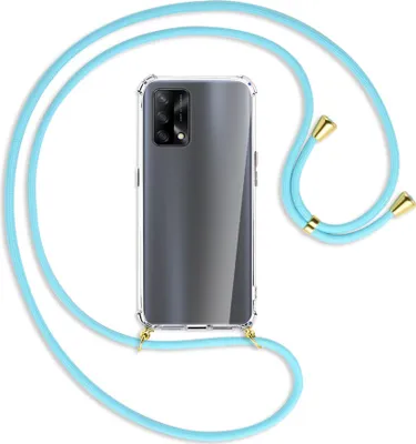 Produktbild von Handykette Backcover-Schutzhülle mit Band (Metall goldfarben) für Oppo A74 4G, Oppo F19 4G - himmelblau