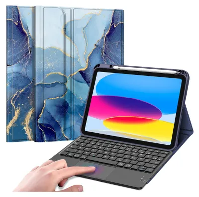 Produktbild von Fintie Tastatur Hülle für iPad 11. Generation 2025 11", iPad 10. Generation 2022 10.9" Schutzhülle mit magnetisch Abnehmbarer Deutscher Tastatur und Touchpad Keyboard mit QWERTZ Layout, Ozean Marmor
