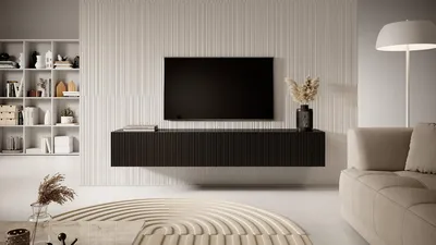 Produktbild von Selsey Veldio - TV-Hängeboard, schwarz mit geriffelten Fronten, 175 cm