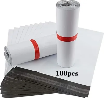 Produktbild von Weiße, blickdichte Versandtaschen aus Kunststoff, 100er-Packung, Verpackungsbeutel für Kleidungspakete, Briefumschläge, Absenderumschläge