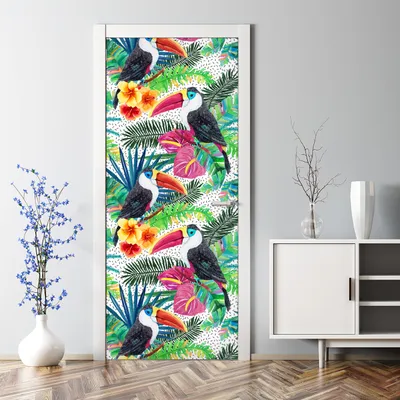 Produktbild von Dekorative Türaufkleber selbstklebend Klebefolie Aufkleber Vogelskizze weiß 70 x 200 cm