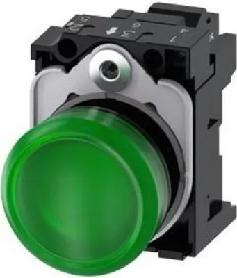 Image de Voyant vert clair, lentille, lisse - Voyant lumineux 24 V CA/CC 3SU1102-6AA40-3AA0