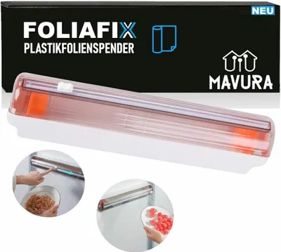 Immagine prodotto di FOLIAFIX dispenser per fogli di alluminio Dispenser per fogli di alluminio Dispenser per film plastici Dispenser per fogli di carta da forno - Pratico supporto per fogli di alluminio, film plastici e carta da forno